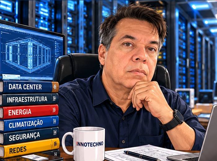Caricatura aprovada de Márcio Abreu em um Data Center